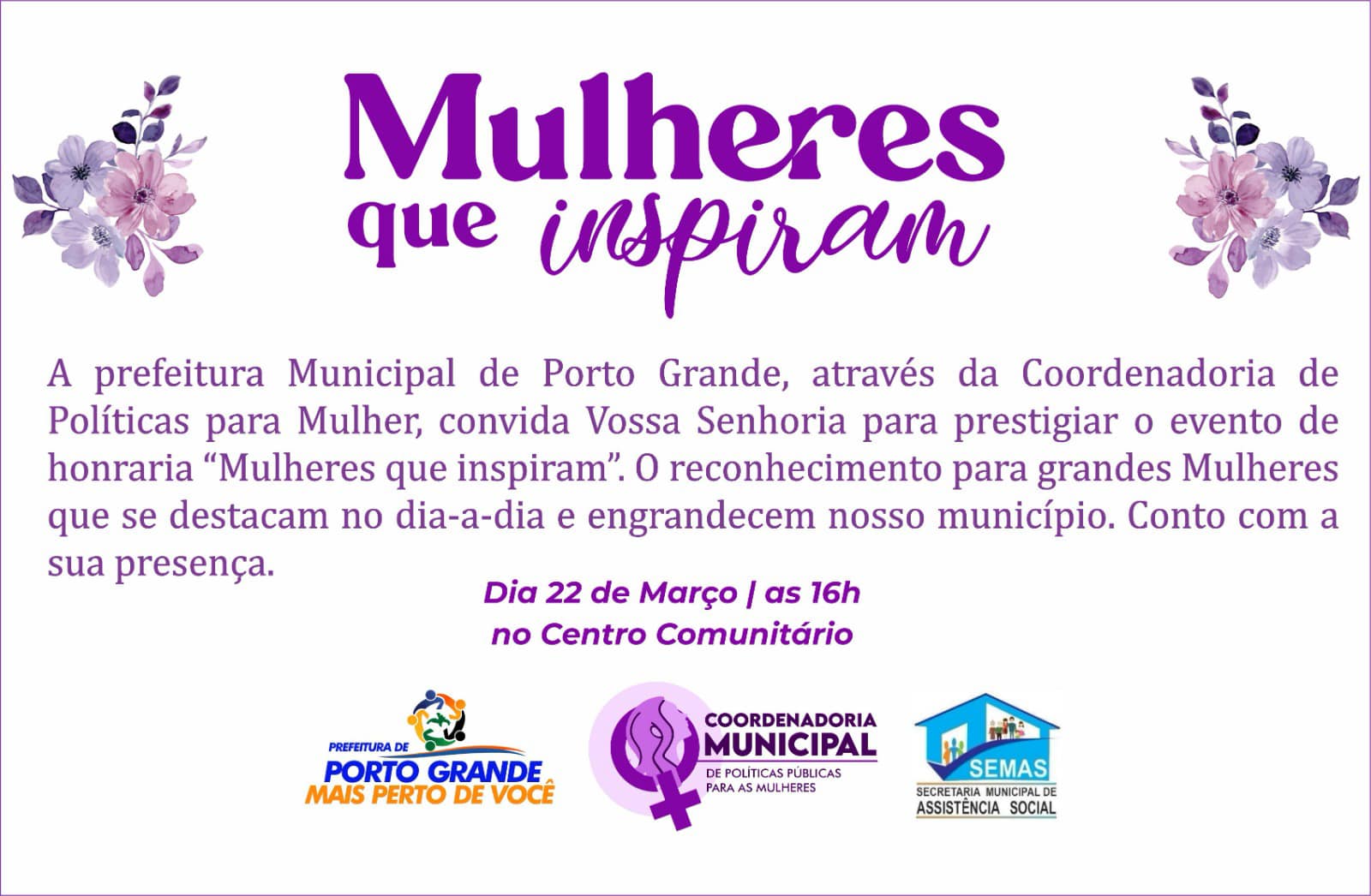 MULHERES QUE INSPIRAM - coordenadoria de políticas para mulher